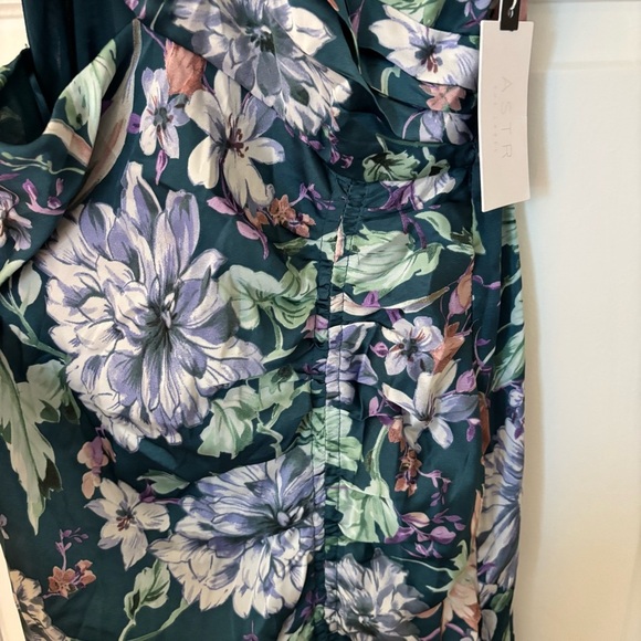 ASTR the Label Ruched Floral Cutout Maxi Dress in Teal Purple Multi Floral NWT S - Picture 10 of 13